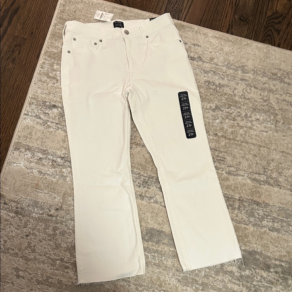j crew mid-rise flare crop jeans
